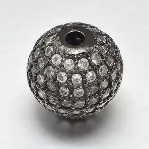 Round Brass Micro Pave Cubic Zirconia Beads