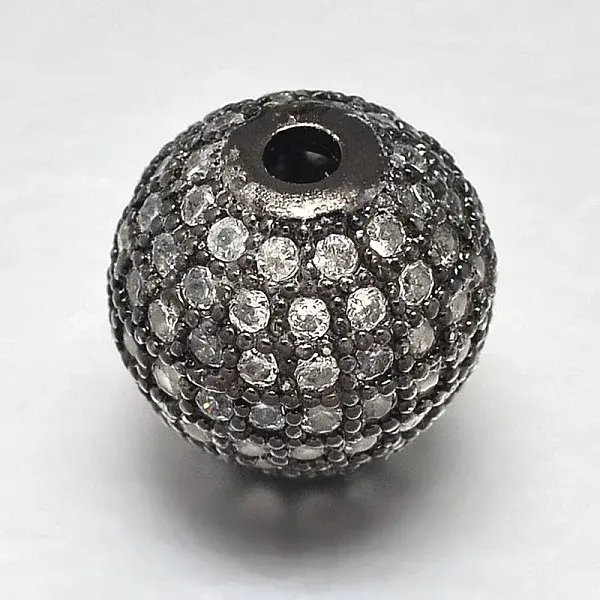 Round Brass Micro Pave Cubic Zirconia Beads