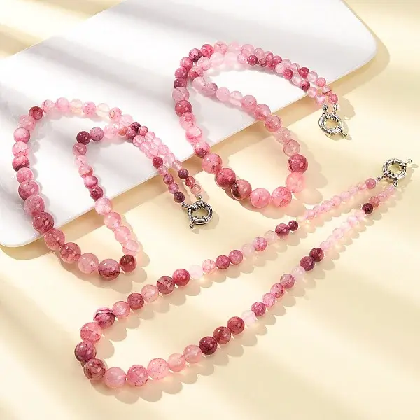 Dyed Round Natural Green Jade Graduated Beaded Necklaces