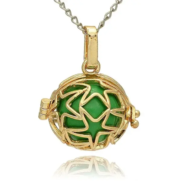 Golden Tone Brass Hollow Round Cage Pendants