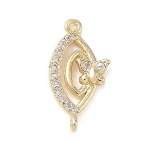 Butterfly Theme Brass Micro Pave Clear Cubic Zirconia Connector Charms