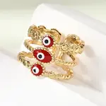 Brass Enamel Evil Eye Open Cuff Rings for Women