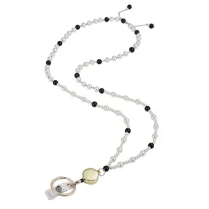 Glass Pearl Round Bead ID Card Neck Strap Card Holder