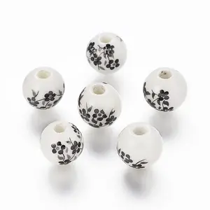 Floral Printed Porcelain Beads