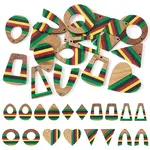 18Pcs 9 Styles Jamaican Colour Epoxy Resin & Walnut Wood Pendants