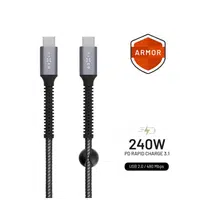 Nabíjecí a datový odolný kabel FIXED Armor, USB-C/USB-C, podpora PD, 1.2 m, USB 2.0, 240W, šedá