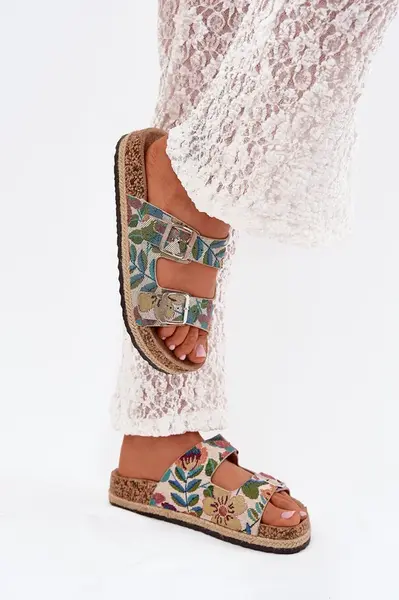 Vzorované Dámské Pantofle Na Korkové Platformě S Přezkami Lee Cooper