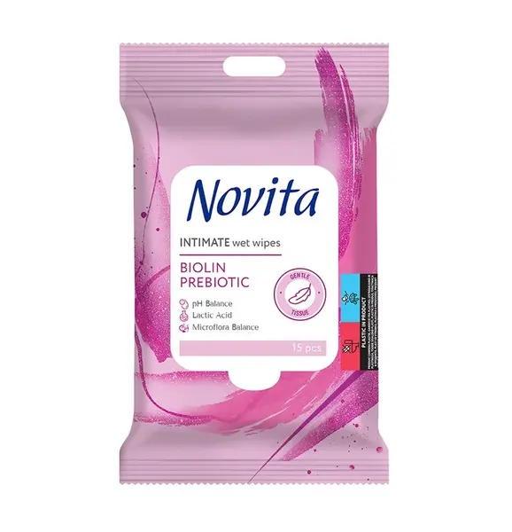 Novita Biolin Prebiotic Vlhčené ubrousky na intimní hygienu 15 ks