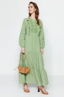 Trendyol Khaki Ruffle Detailed Embroidered Woven Dress