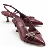 LuviShoes WOSS Burgundy Patent Leather Belt Detail Women's Heeled Shoes