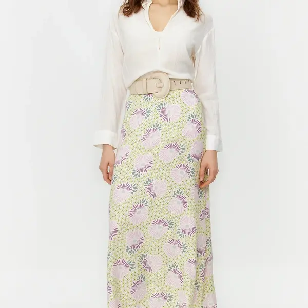 Trendyol Powder Floral Patterned Bell Woven Skirt