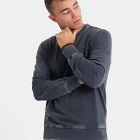 Ombre Washed men's sweatshirt with decorative stitching at the neckline - navy blue