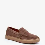 Mužské Semišové Polobotky Loafersy Zazoo 1574 Tmavě Beige