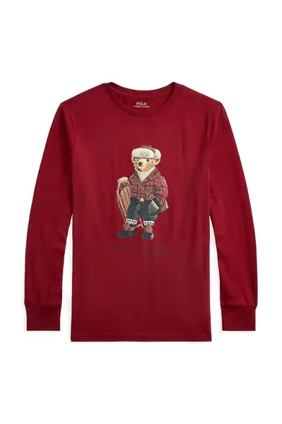 Dětské bavlněné tričko s dlouhým rukávem Polo Ralph Lauren červená barva, s potiskem, 323981265001
