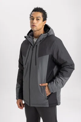 DEFACTO Fit Water Repellent Jacket Windproof Slim Fit Slim Cut Hooded Zippered Pocket
