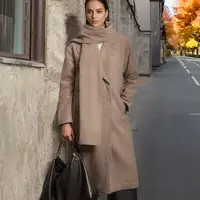 Trendyol Mink Oversize Woolen Wide Cut Long Coat with Shawl