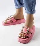 marka niezdefiniowana Pink Fusberta flip-flops with rhinestones