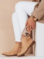 Botki damski na płaskim obcasie BUTENA beżowe Dstreet