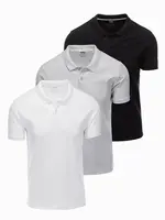 Ombre BASIC men's cotton polo t-shirt set - black/grey melange/white