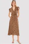 armonika Women's Mink Midi Dress Double Breasted Collar Ruffle Detail on the Shoulder Elastic Waist Midi Length
