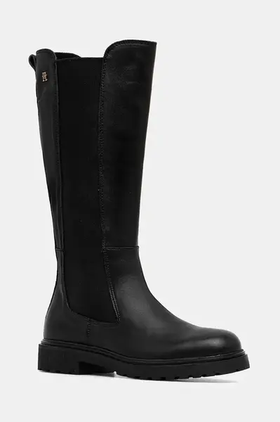Kožené čižmy Tommy Hilfiger TH LTHR CLEATED LONG BOOT