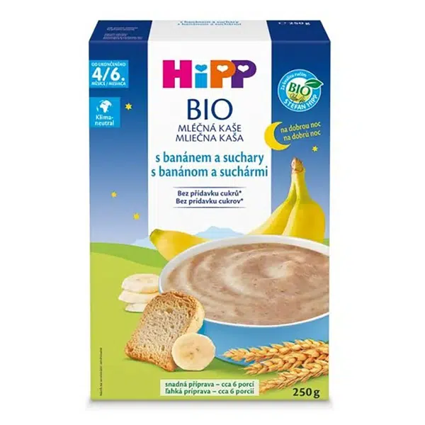 HIPP Mléčná kaše na dobrou noc s banánem a suchary BIO 250 g