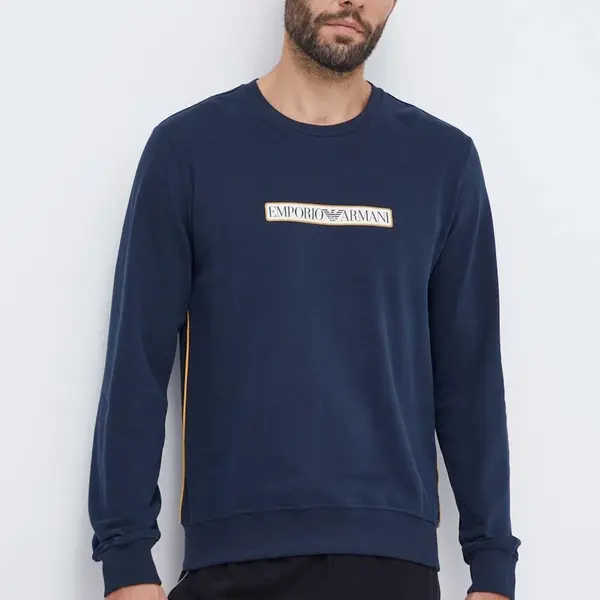 Bavlnená mikina Emporio Armani Underwear tmavomodrá farba, s potlačou