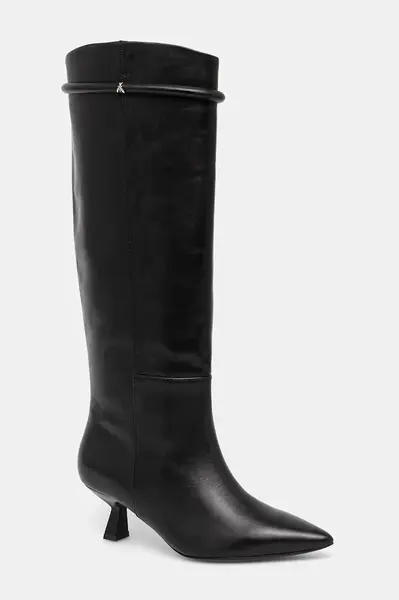 Kožené čižmy Patrizia Pepe dámske, čierna farba, na vysokom podpätku, 2Y0023 L078 K103