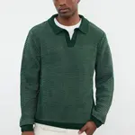 Trendyol Green Casual Regular Polo Neck Textured Knitwear Sweater
