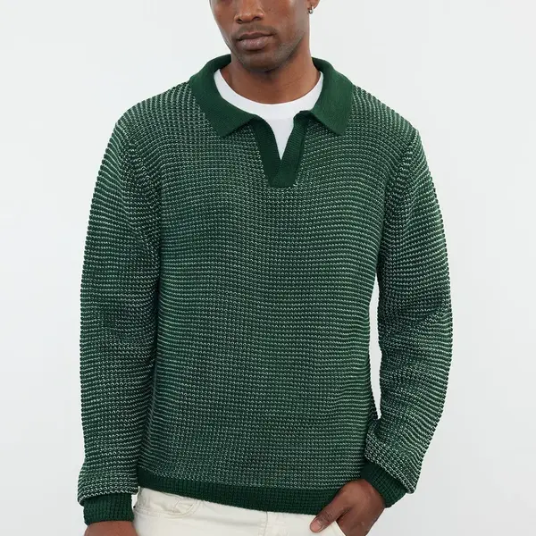 Trendyol Green Casual Regular Polo Neck Textured Knitwear Sweater