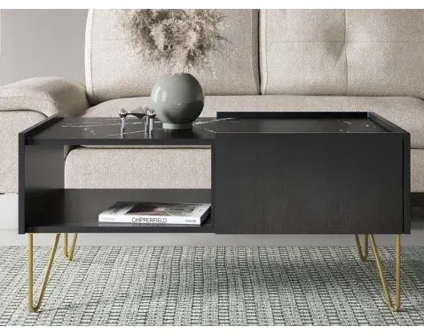 Konferenčný stolík so zásuvkami Harmony, čierny/čierny mramor%