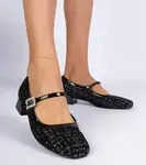 Gemre Black fabric-finished pumps with rhinestones Mersitta