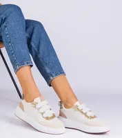 Gemre Beige women's Velcro sneakers decorated with glitter Kasabella
