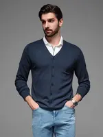 Ombre Knitted monochrome men's viscose cardigan - navy blue