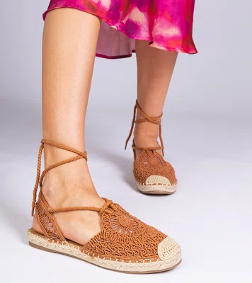 marka niezdefiniowana Brown flat espadrille sandals Relis
