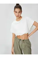 Koton Crop T-Shirt Crew Neck Short Sleeve Elastic Waist