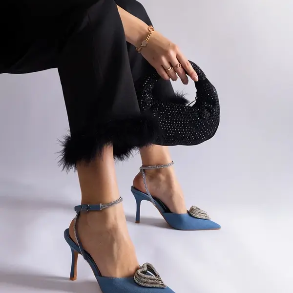 Gemre Blue slingback heels embellished with rhinestones Isoda
