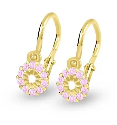 Soliter Dětské zlaté náušnice s růžovými zirkony 239 001 00516