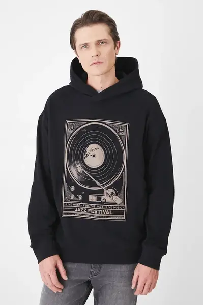 Mikina Medicine pánská, černá barva, s kapucí, s potiskem