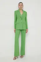 Kalhoty BOSS dámské, zelená barva, jednoduché, high waist, 50511972