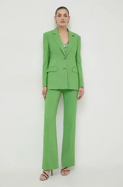 Kalhoty BOSS dámské, zelená barva, jednoduché, high waist, 50511972