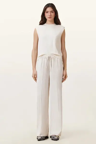 Kalhoty AllSaints ALBA dámské, bílá barva, široké, high waist, W018TC