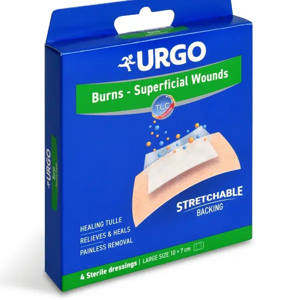 Urgo Burns Na popáleniny 10 x 7 cm lipidokoloidní náplast 4 ks