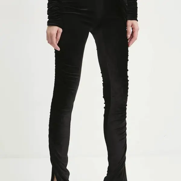 Velurové kalhoty Rick Owens Lilies černá barva, high waist, LI02D5335VST