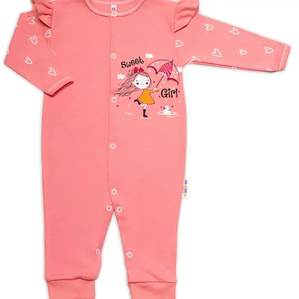 Baby Nellys Bavlněný kojenecký overal bez šlapek Sweet Girl, losos, meruňka