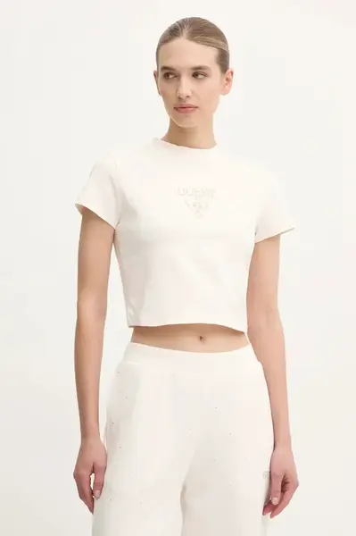 Tričko Guess COLETTE béžová barva, V4YI20 KCDH1