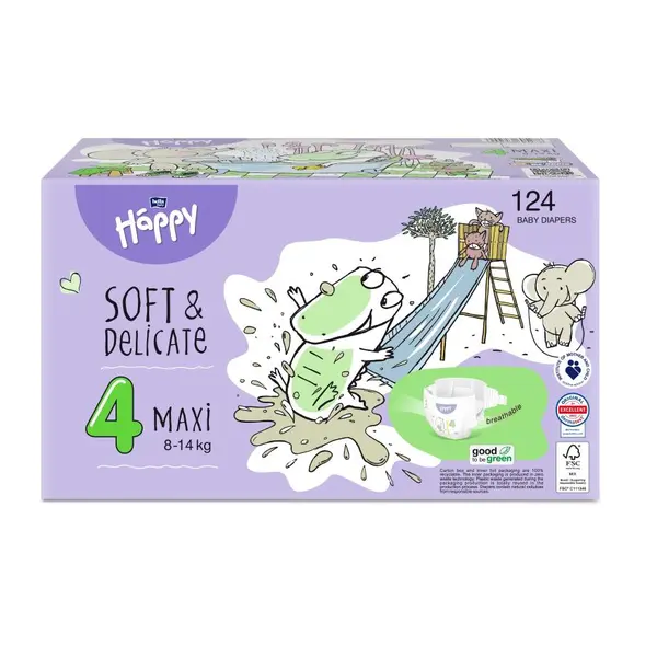 Bella Baby Happy Soft&Delicate 4 Maxi 8-14 kg dětské pleny box 124 ks