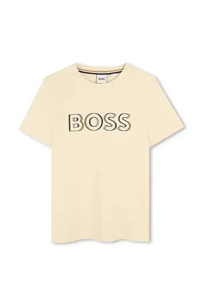 Dětské bavlněné tričko BOSS béžová barva, s potiskem, J52034