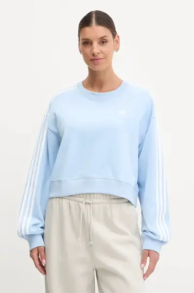 Mikina adidas Originals 3S CROP SWEAT dámská, modrá barva, s aplikací, JC8141