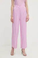 Kalhoty Sisley dámské, růžová barva, jednoduché, high waist